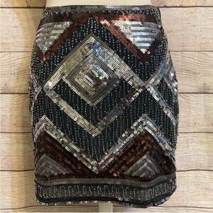 NWT H&M Sequin Party Mini Skirt Glitter Beads Black Copper Brown Silver Size 10